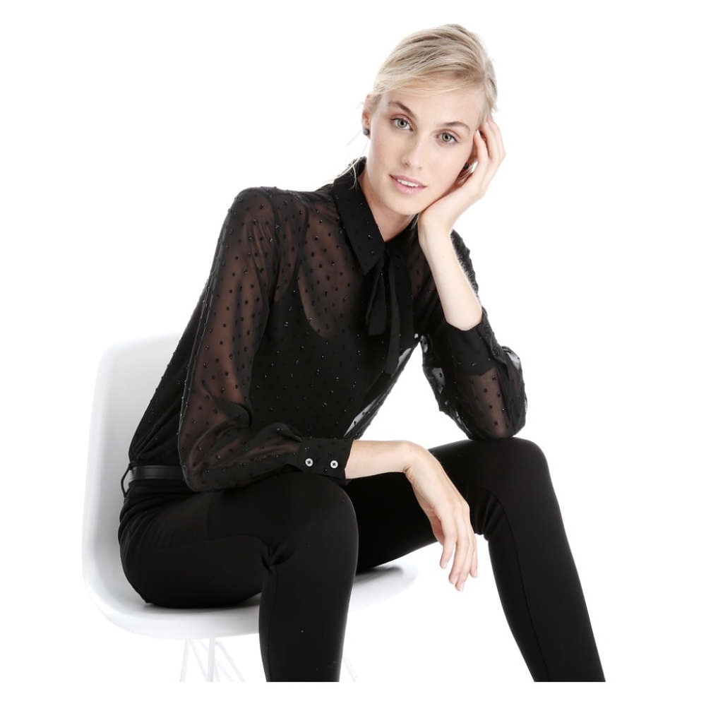 Joe Fresh Swiss Dot Self-Tie Bow Blouse